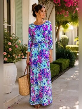 Lilly Pulitzer Nigella Maxi Dress Pop Pink I Got Lucky S Retired 2013 Print
